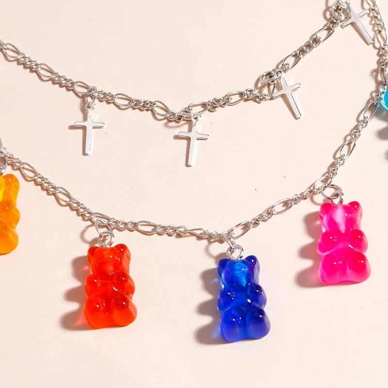 Aihua Candy Farbe Kreuz Gummy Mini Bär Kette Halsketten für Frauen Niedlichen Cartoon Tier Bär Anhänger Schmuck Femme Bijoux Kragen – Detail 4