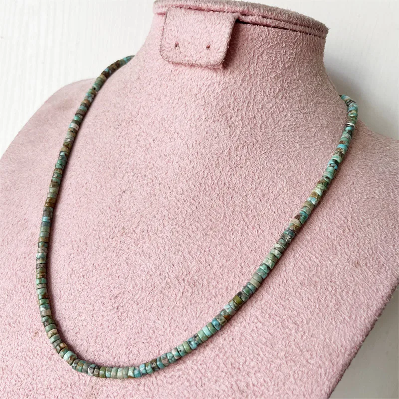 

Оригинальное 2*4 мм Hubei зеленое бирюзовое ожерелье из натурального натурального синего драгоценного камня Heishi для женщин, высокое качество, дизайн ювелирных изделий ручной работы