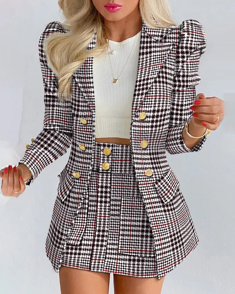 Office Lady Suit Long Sleeve Solid Color Jacket & Mini Skirt Two-piece Set 2022 Spring Autumn New Female Casual Women Sets