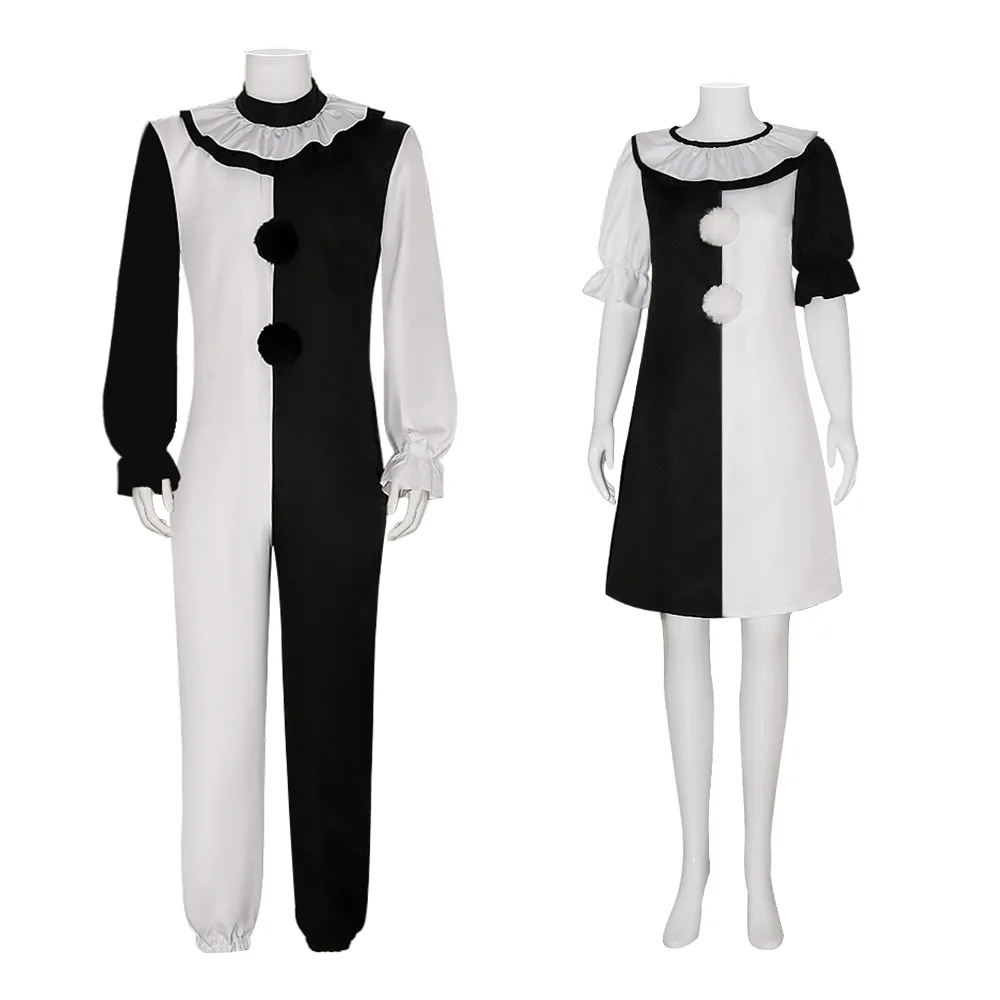 

Комбинезон клоуна Джокера для мужчин и женщин, боди черного и белого цвета с ужасом для Хэллоуина, ТВ-арт, комплект одежды для клоуна