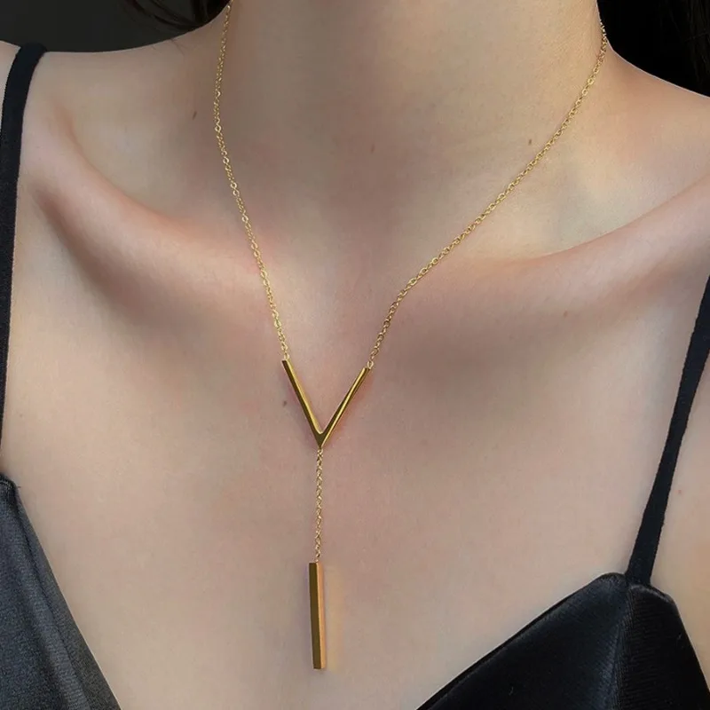 Simple V-shaped Necklace for Women Gold Long Neck Chain Pendant Tassels Girls Fashion Sexy Charms Wedding Party Jewelry Gifts