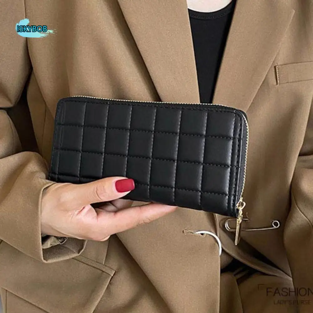 

Fashion With Zipper Quilted Women's Wallet Multifunctional Luxury Long Hand Clutch Card Holder Money Pocket PU Long Wallet Women