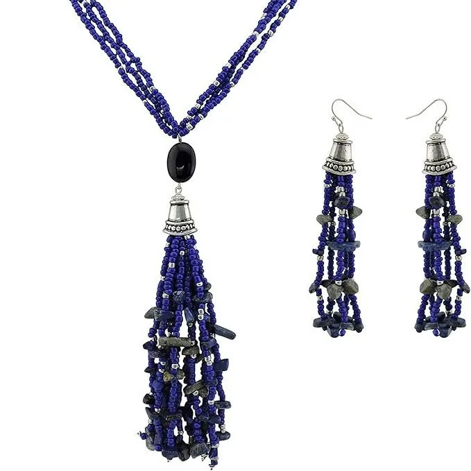 الرجعية مطرز شرابة طويلة قلادة أقراط للنساء الفاخرة مهدب سلسلة مجموعة البوهيمي مجوهرات العرقية متعدد الطبقات طوق المختنق #6