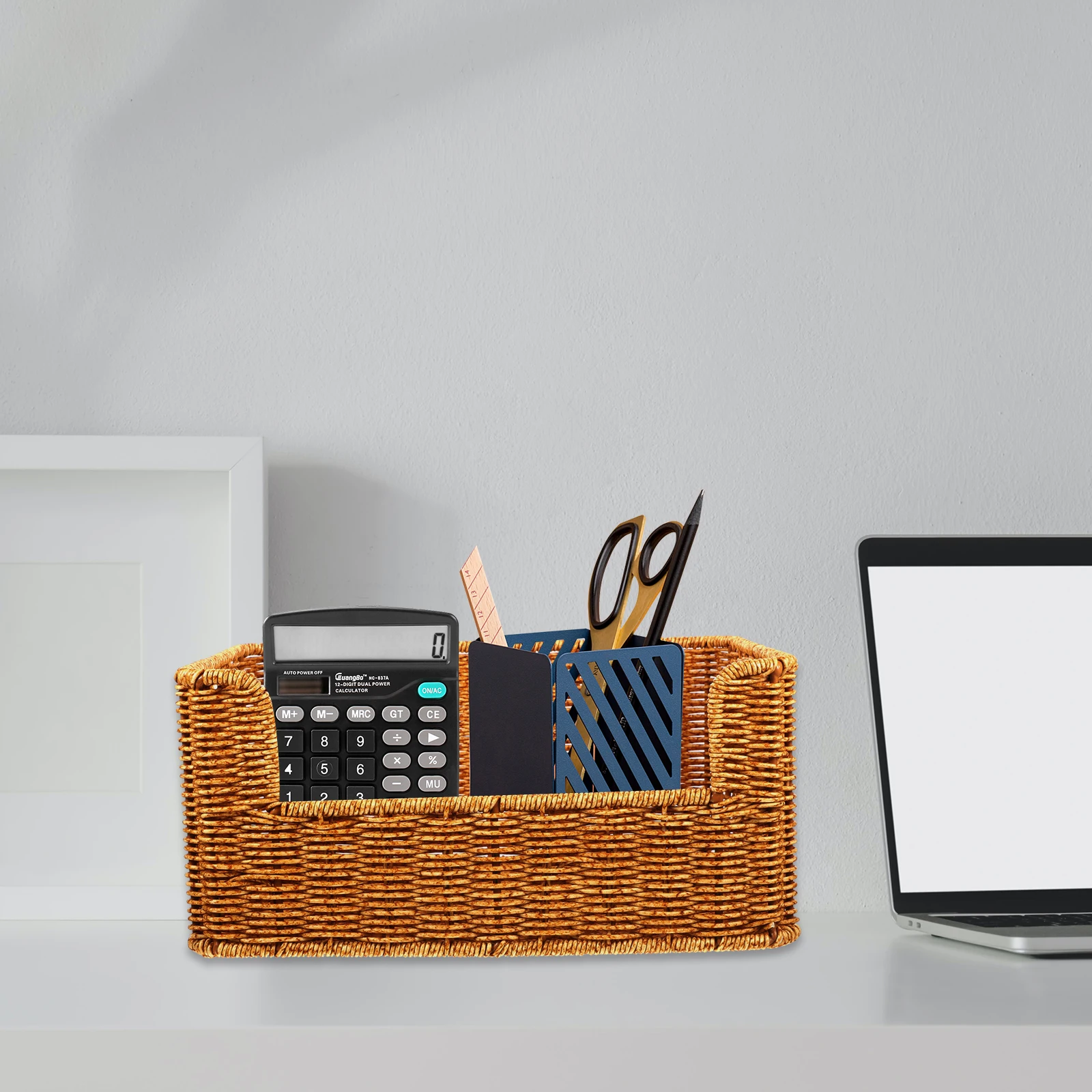 

Imitation Rattan Woven Basket Multifunction Storage Box For Books Snacks Fruits Home Kitchen Desktop Sundry Organizer