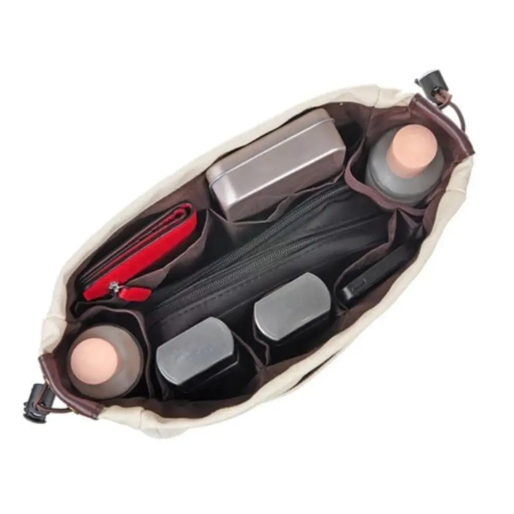 

Canvas Sundry Storage Bag Multifunctional Multi-Pocket Drawstring Cosmetic Bag Portable Adjustable Purse Insert Organizer Bag