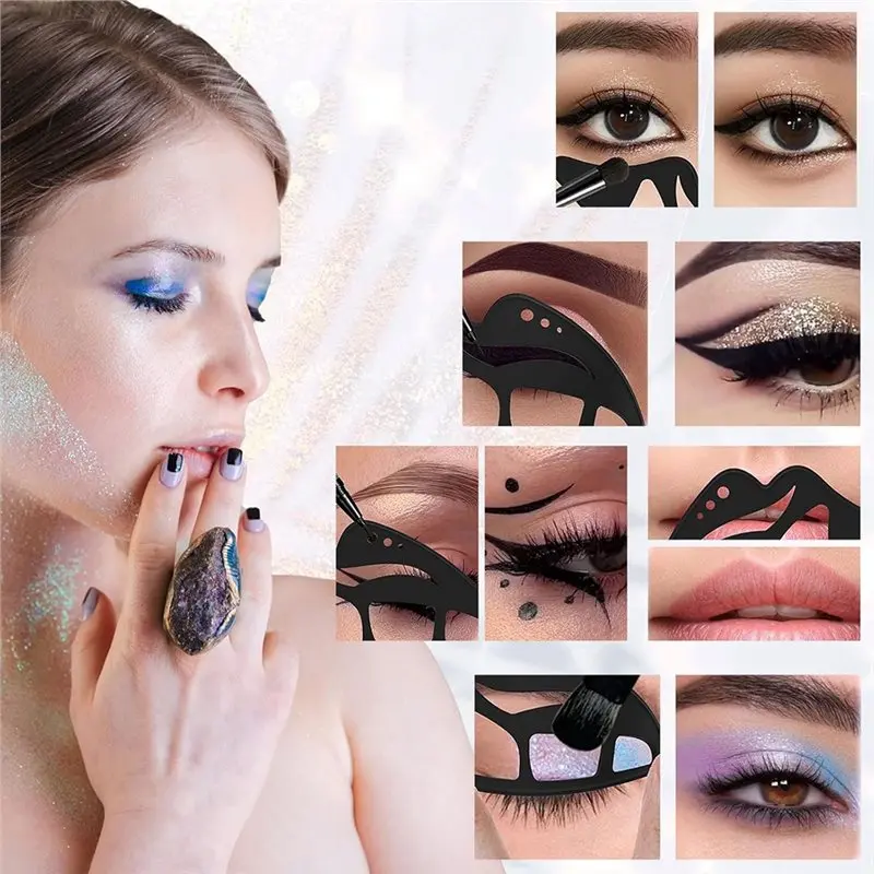 Plantilla de sombra de ojos 5 en 1, herramienta de sombra de ojos de silicona, plantillas de ayuda para maquillaje de ojos reutilizables, para principiantes y mujeres