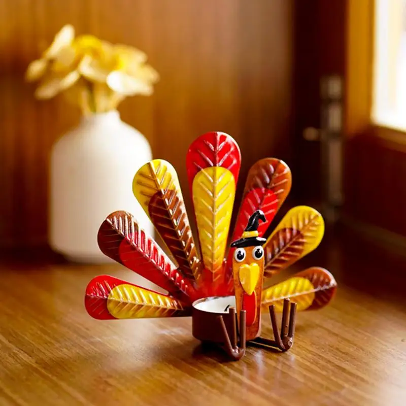 Thanksgiving Turkey Candlestick Decoration Metal Turkey Tea Light Holder For Thanksgiving Holiday Home Decoration