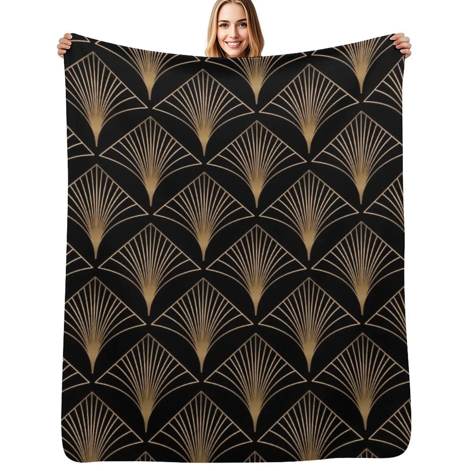 Art Deco Geometric Gold Black Pattern Throw Blanket Soft Big Warm Cute Single Cute Plaid Polar Blankets