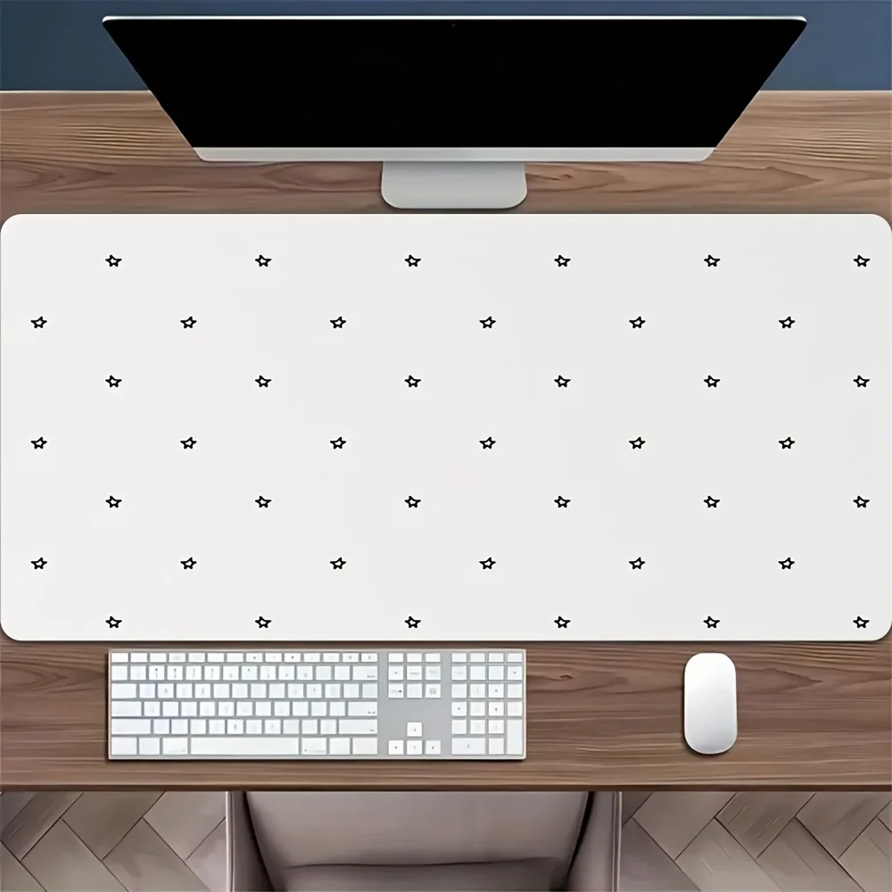 XXL Large Desk Mat, Black White Star Dot Printed Mouse Pad, Precision Stitched Edges, Non-slip Base, Practical Esports Gear