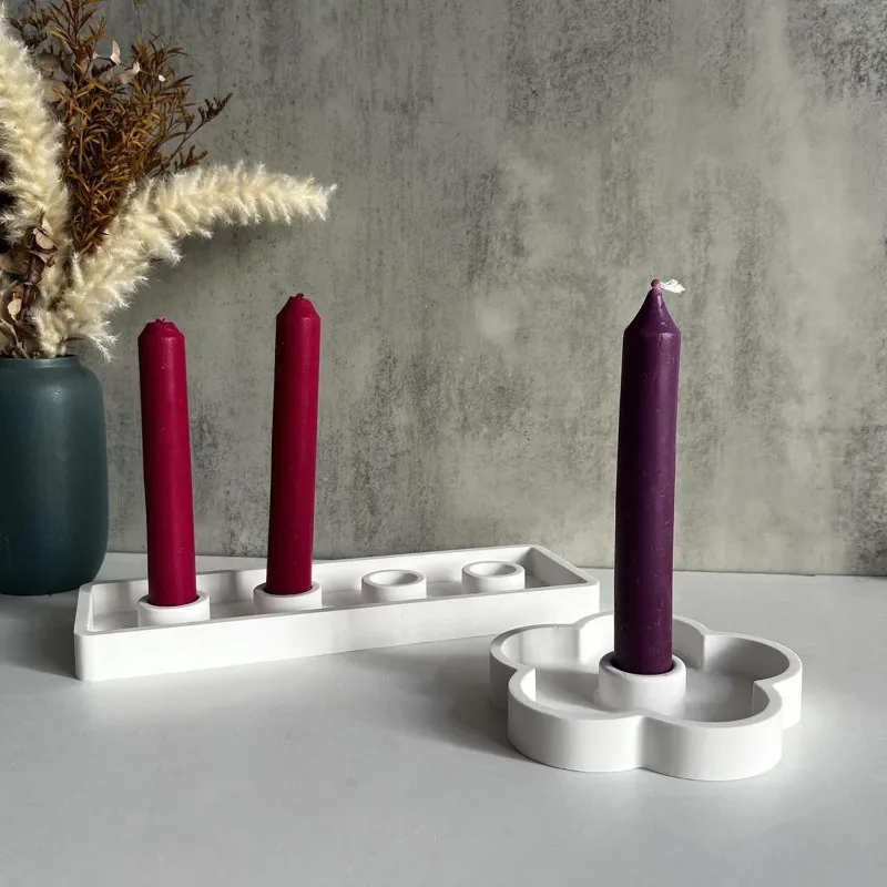 Flower Shaped Candlestick Holder Silicone Mold Four Hole Rectangular Candle Holder Gypsum Mold Cement Resin Candle Stand Molds