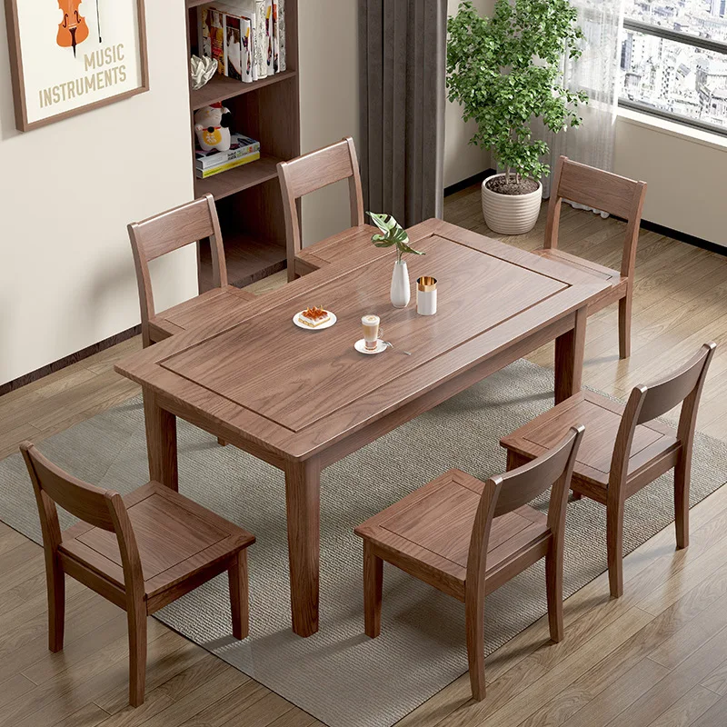 Red oak pure solid wood dining table and chairs 1.35 meters combined log rectangular large board table household dining table