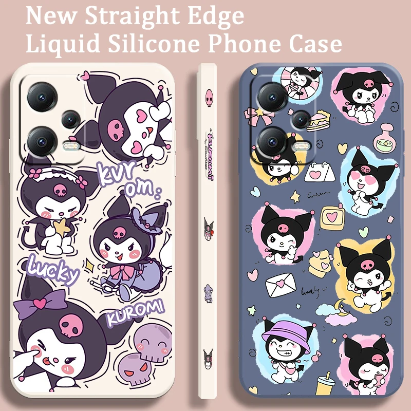 Kurumi Sanrio Cartoon Cute Liquid Left Rope For Xiaomi Redmi Note 13 12 12S 12R 11 11T 11S 10 10S Pro Plus 5G TPU Phone Case