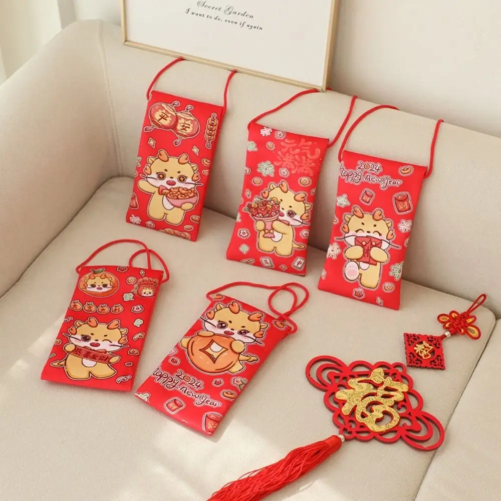 Plush Coin Purse Money Packing Bag Hongbao Red Packet 2024 Red Envelope Childrens Gift Lucky Money Dragon Year Mascot Kids