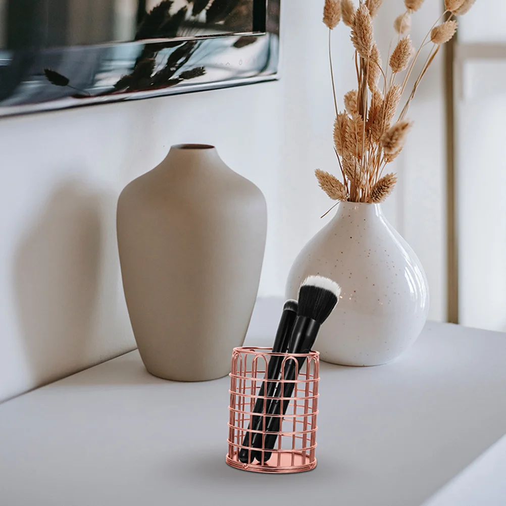 

2 Pcs Makeup Brush Storage Container Desk Accessories Pen Cups Metal Pencil Iron and Holder