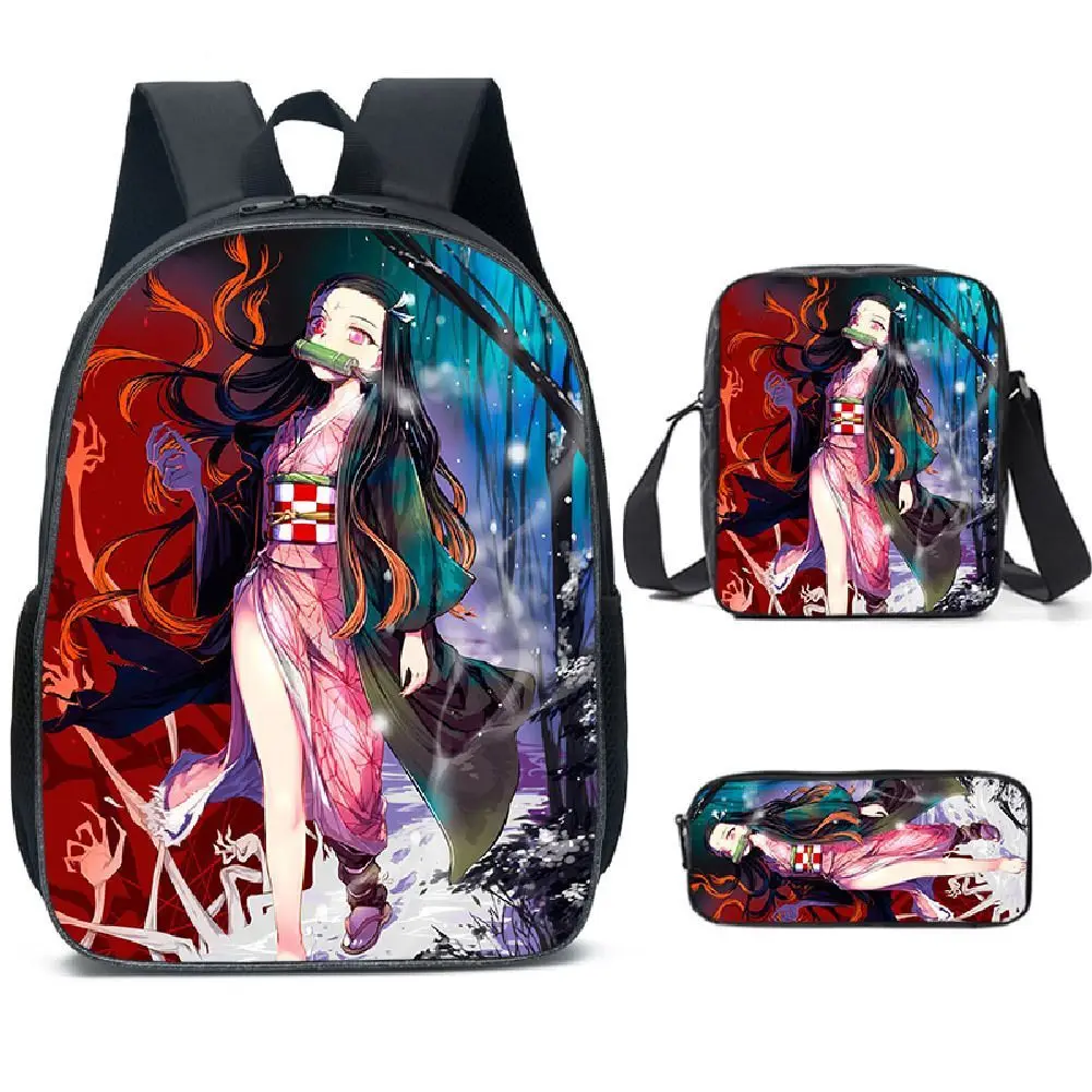 Dämonentöter Tanjiro Kamado Nezuko Agatsuma Zen'itsu Schultasche Hochwertiger Cartoon-Druck Große Kapazität Tragbare Umhängetasche – Detail 10