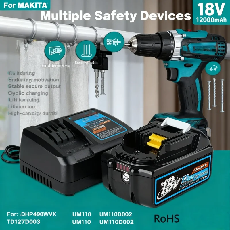 Genuin 💎12.0Ah 18V  Cycling charging Lithium-Ion for MAKITA Electric tool for DGA404 DDF487 DTW700C BL1860B BL1850B & More