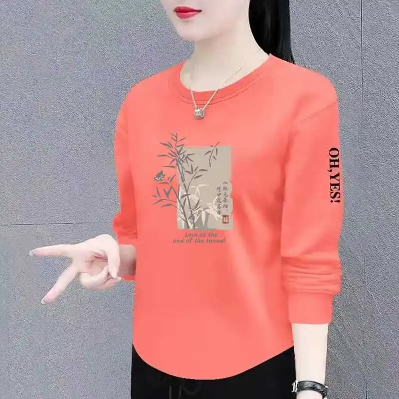 

Fashionable Large Size Printed Long Sleeve T-Shirt for Middle-Aged Mothers Loose Slimming Younging Style Women's Clothing