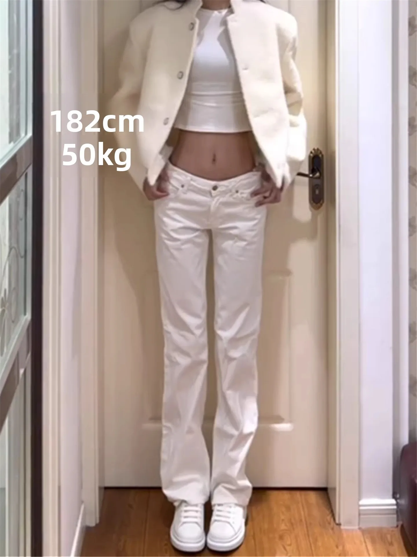 

Extended Length Low Waist Casual Denim Jeans Women's Spring Autumn Loose Drapey Straight Leg Wide Leg Pants