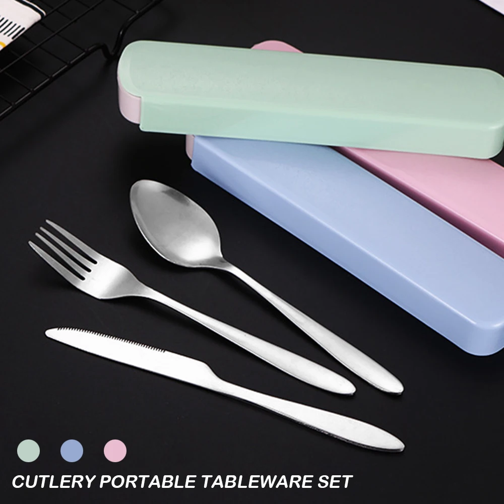 Portable Stainless Steel Cutlery Suit Travel Camping Cutlery Stainless Steel Chopsticks Spoon Fork Steak Knife with Storage Case