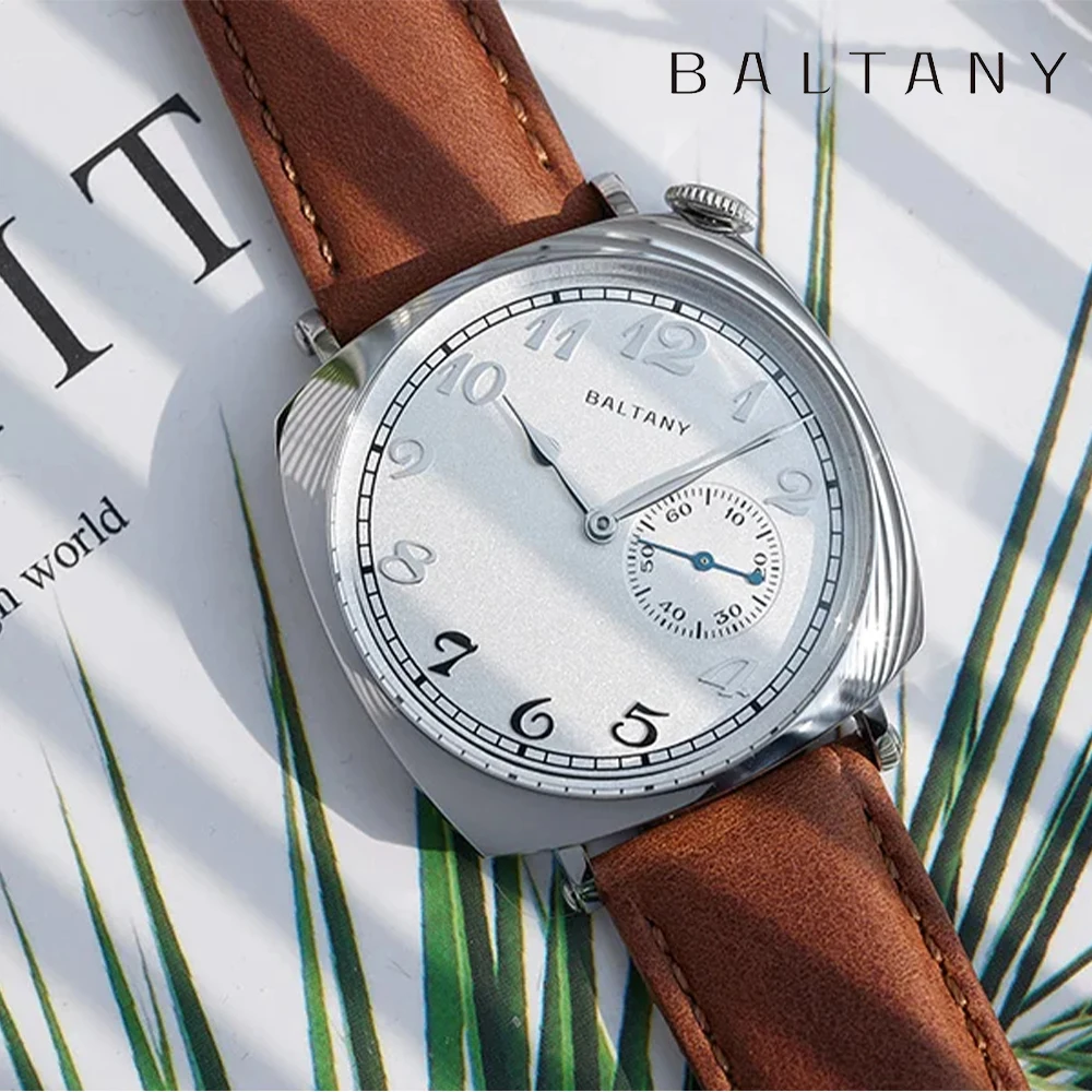 Baltany S4046 Men wristwatch Seagull ST1701 Stainless Steel Salmon color Square Case 1921 Sub-second Homage Watch Man bracelet