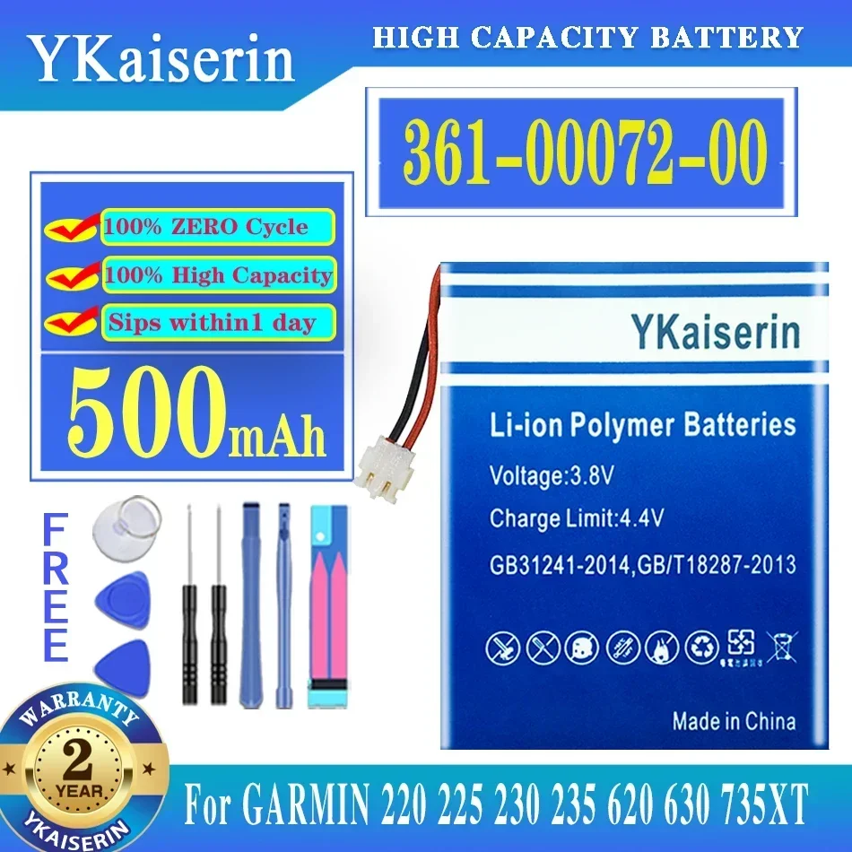 YKaiserin 500mAh Replacement Battery 361-00072-00 for GARMIN Forerunner 220 225 230 235 620 630 735XT GPS Sports Watch Batteria