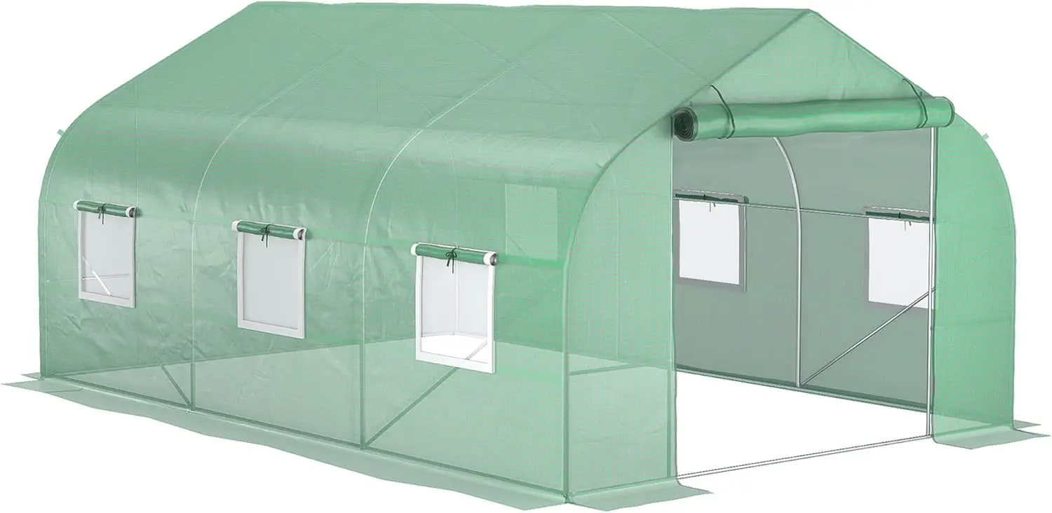 

Теплица-оранжерея 11,5' x 10' x 6,5' с подъемными окнами, дверью на молнии, полиэтиленовым покрытием и стальным каркасом для садоводства на открытом воздухе