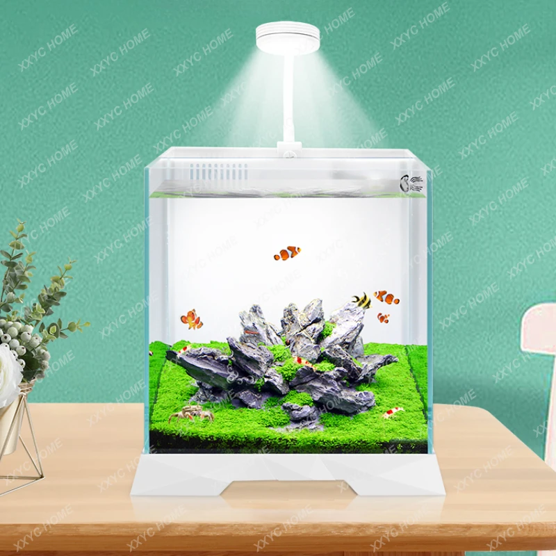 

Super White Glass Fish Tank Back Filter Change Water Fish Globe Living Room Coral Tank Mute Aerating Aquarium