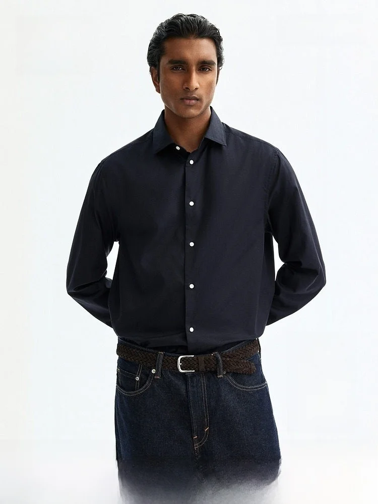 

H&M Men's Slim Fit Cotton Shirt Long Sleeve Commute Minimalist Style Spring Summer New Arrival Pure Cotton Button up Top
