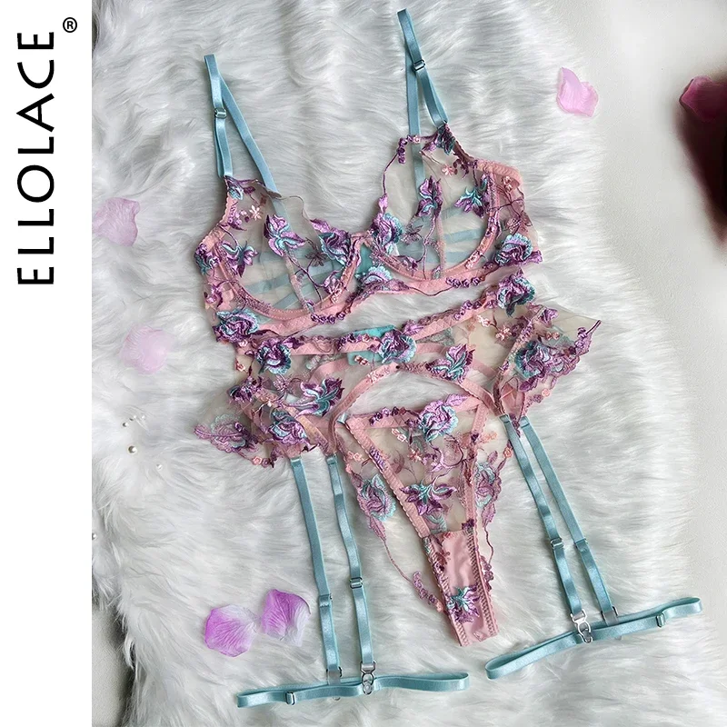 

Ellolace Fairy Lingerie Floral Transparent Underwear Ruffle Garter Intimate Delicate Underwear Beautiful See Through Outfits
