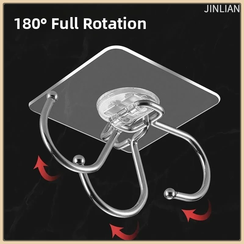 Stainless Steel Adhesive Wall Hook Strong Kitchen Curtain Projection Instrument No Punching Required Rotatable Storage Organizer