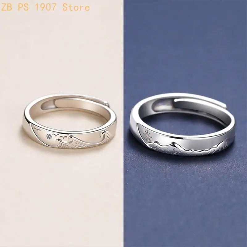 Mountain Sea Open Ring Adjustable Lovers Ring for Him Her Girlfriend Boyfriend 55KA