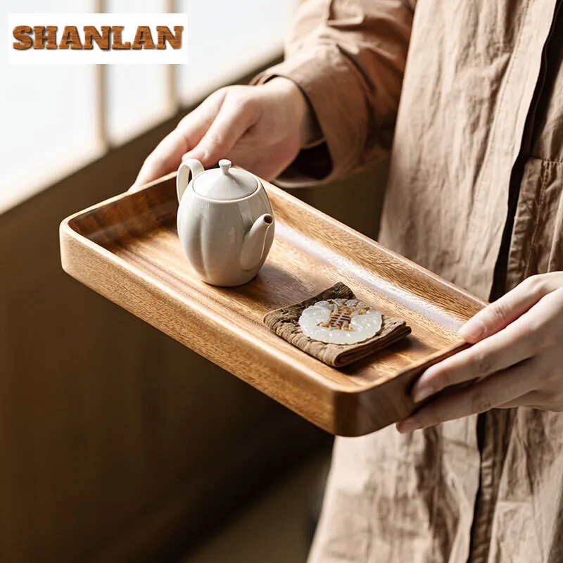 Walnut Wood Dry Bubble Tea Tray Cake Bread Breakfast Snack Tray Dim Sum Plate Hotel Supplies Restaurant Storage Tray Platter