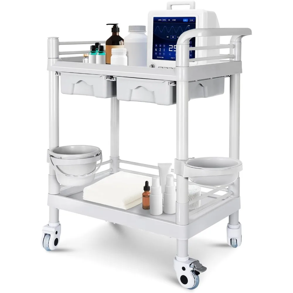 

Mobile Trolley Cart with Wheels, 2-Shelf Medical Rolling Trolley 330 Lbs Max Load Heavy Duty Utility Storage Cart