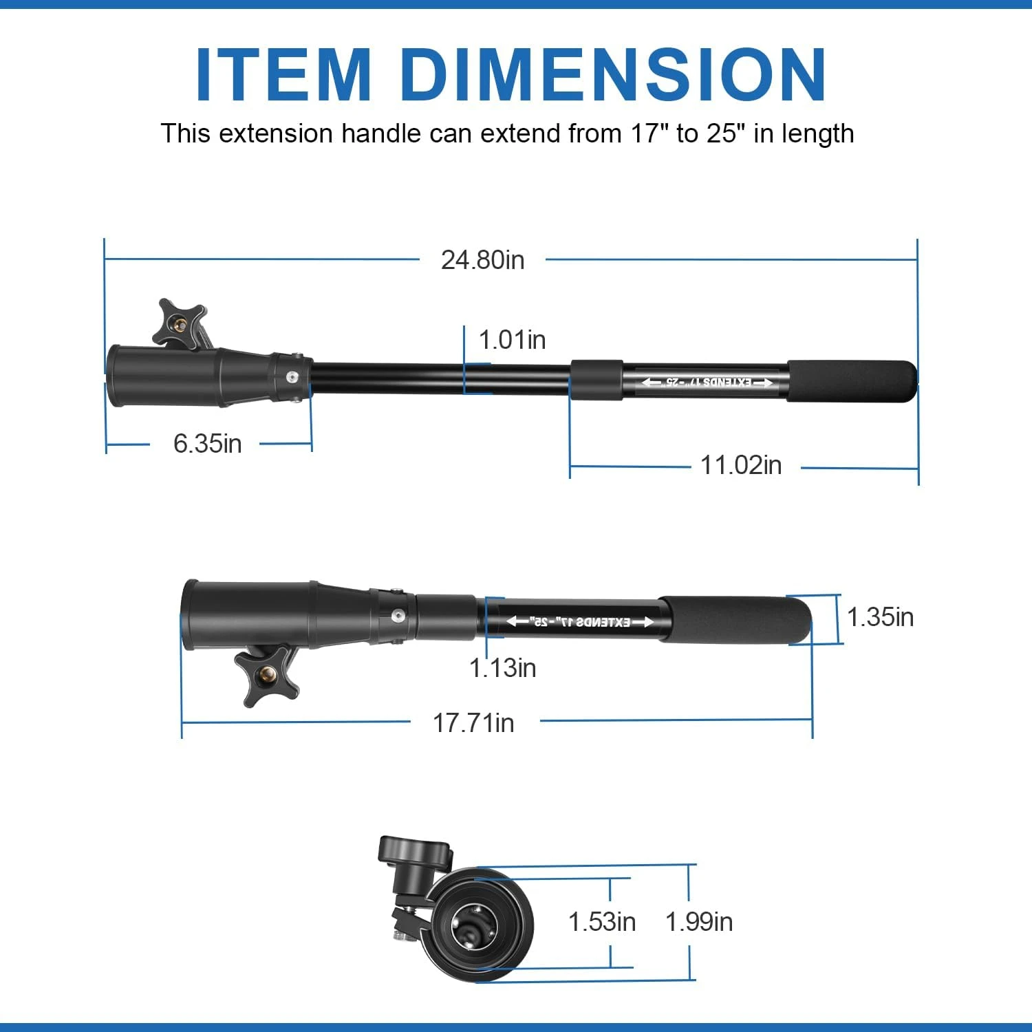 ANX Teleskop-Verlängerungsgriff 1854107 MKA-43 für Trolling-Motoren - Verlängert sich von 17" bis 25" Aluminium – Detail 11