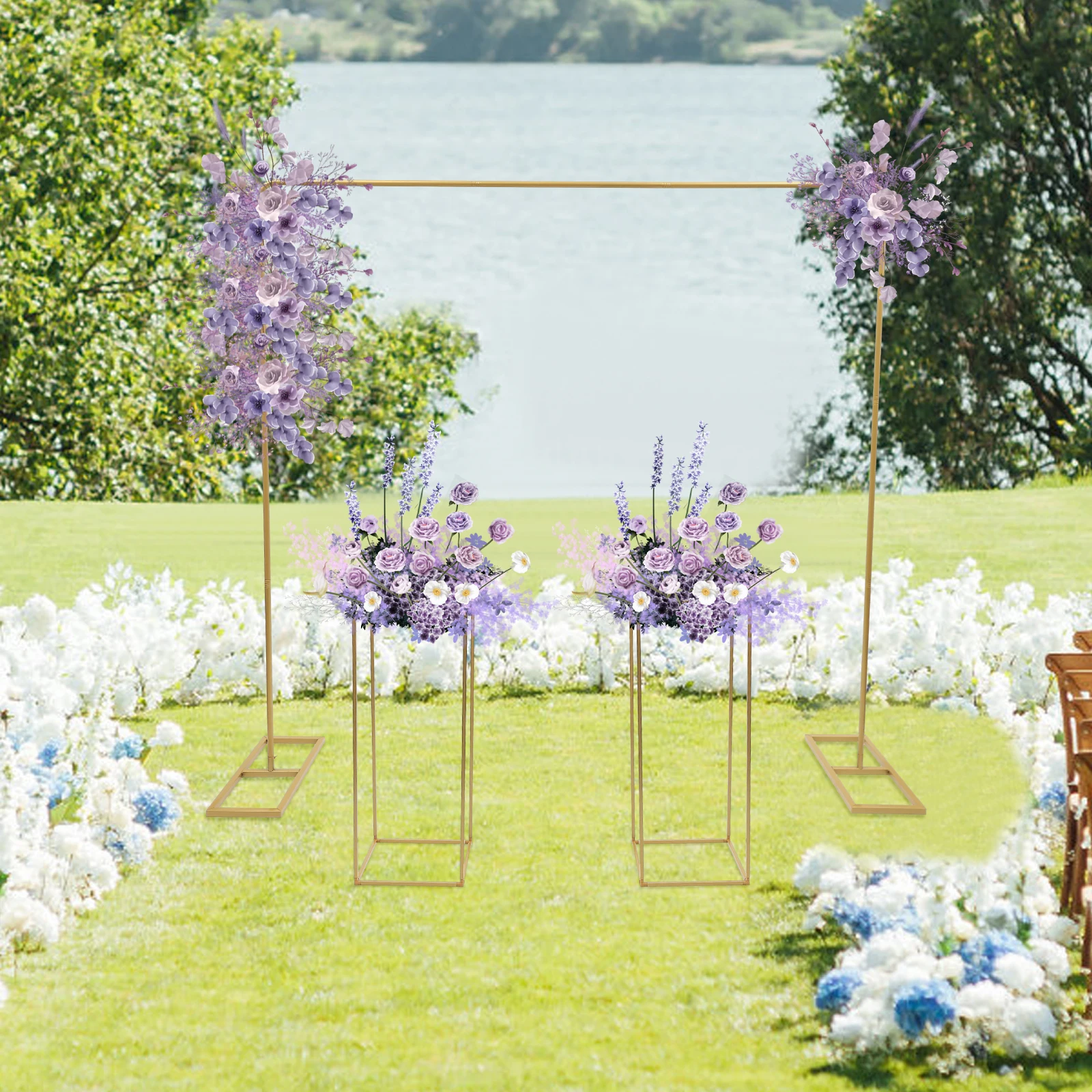 Soporte de flores de Metal dorado/blanco para mesa de boda, conjunto de decoración de centros de mesa, 2m, arcos de boda, 60/80cm