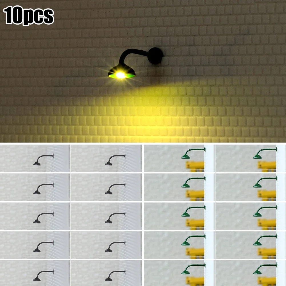 10pcs Lamps Model Railway HO Scale 1:87 3.8cmHanging Lamp Outdoor Wall Goose Neck Light For H0 Houses Building Ornament