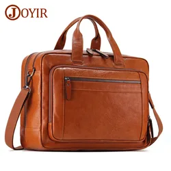 JOYIR-maletín de cuero genuino para hombre, bolso de negocios y oficina para ordenador portátil de 15,6 pulgadas, bandolera Retro, bolso de viaje grande