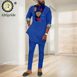 Conjunto de 2 piezas para hombre, traje tradicional bordado, camisa de manga corta estampada y pantalones, ropa africana de talla grande, 2416092