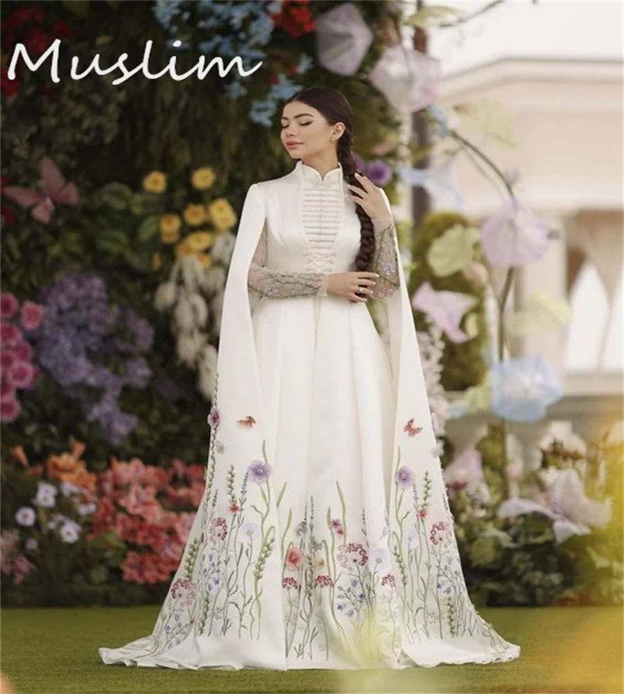 Ingush Malay Boho Embroidery Wedding Dress Elegant Georgian Circassian Long Sleeve Bride Dress Muslimah Paskistani Civil Bridal