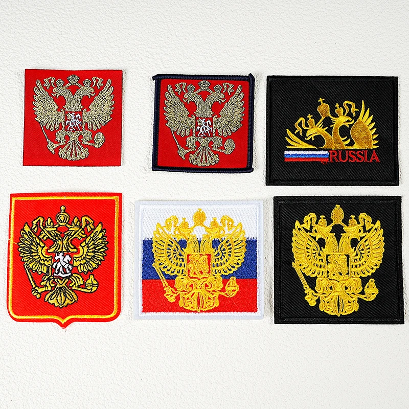 Russian GoldLine Eagle Embroidery Patch Eagle Flag Emblem Iron On Patch Hand sewn Weaving Mark Arm Badge Hat Clothing Label