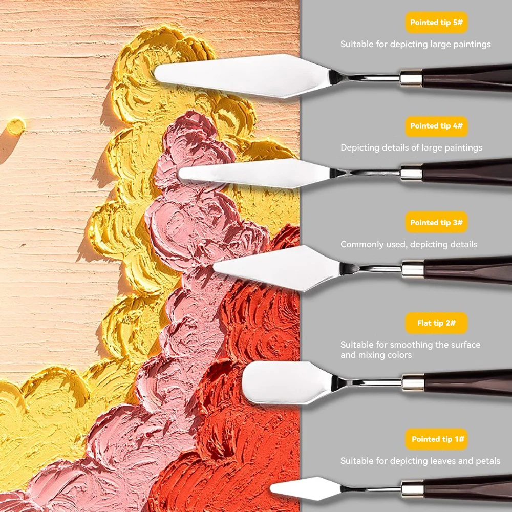 

Art Spatula Set Soft Paint Oil Painting Wooden Handle Palette Knife Set Gouache Painting Spatula Stainless Steel Scraper Tool