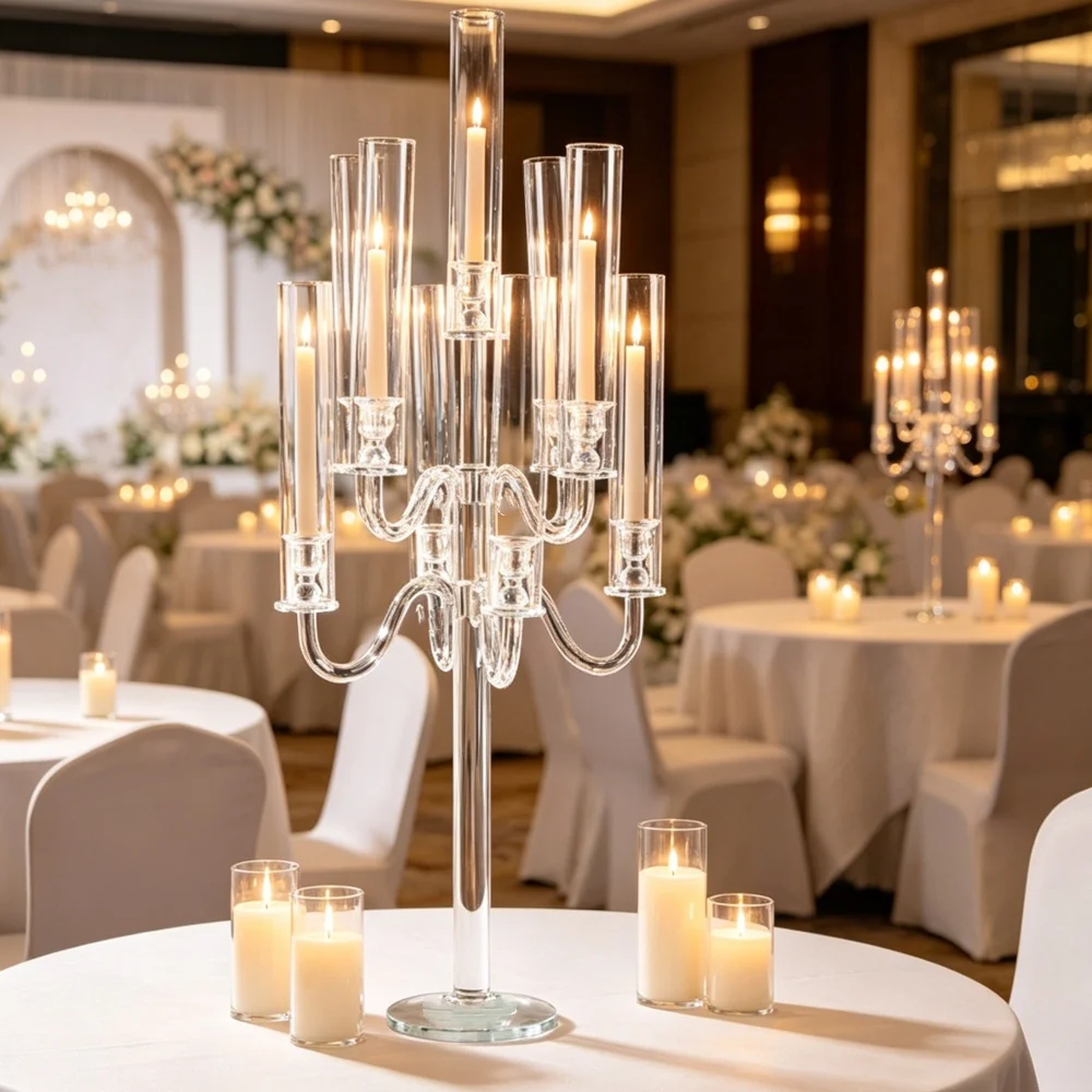 5/6/10pcs  9 Head Acrylic Candelabra Centerpieces Wedding Decoration Table Centerpieces Transparent Tall Clear Acrylic Candle Ho