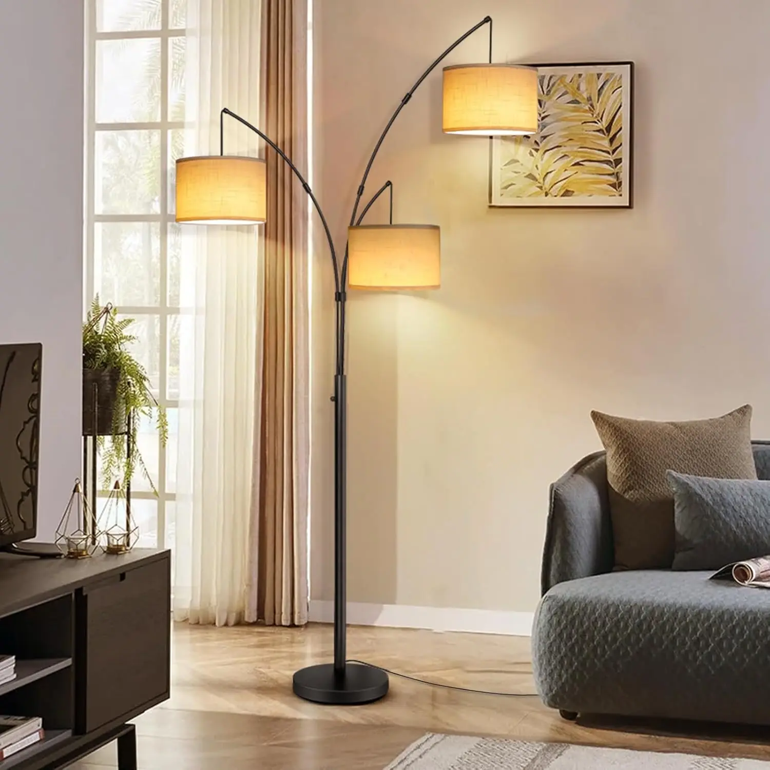 Netin-Lampadaire avec Télécommande pour Salon, Périphérique, Éclairage Lumineux, 3 Documents de Température, Dimmable Grand, 3 Lumières