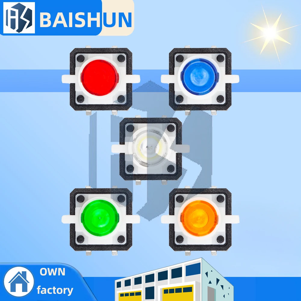 1PCS 12X12 Tactile Push Button Switch Momentary Tact LED Rot Grün Blau Gelb Weiß 12*12*7,3mm