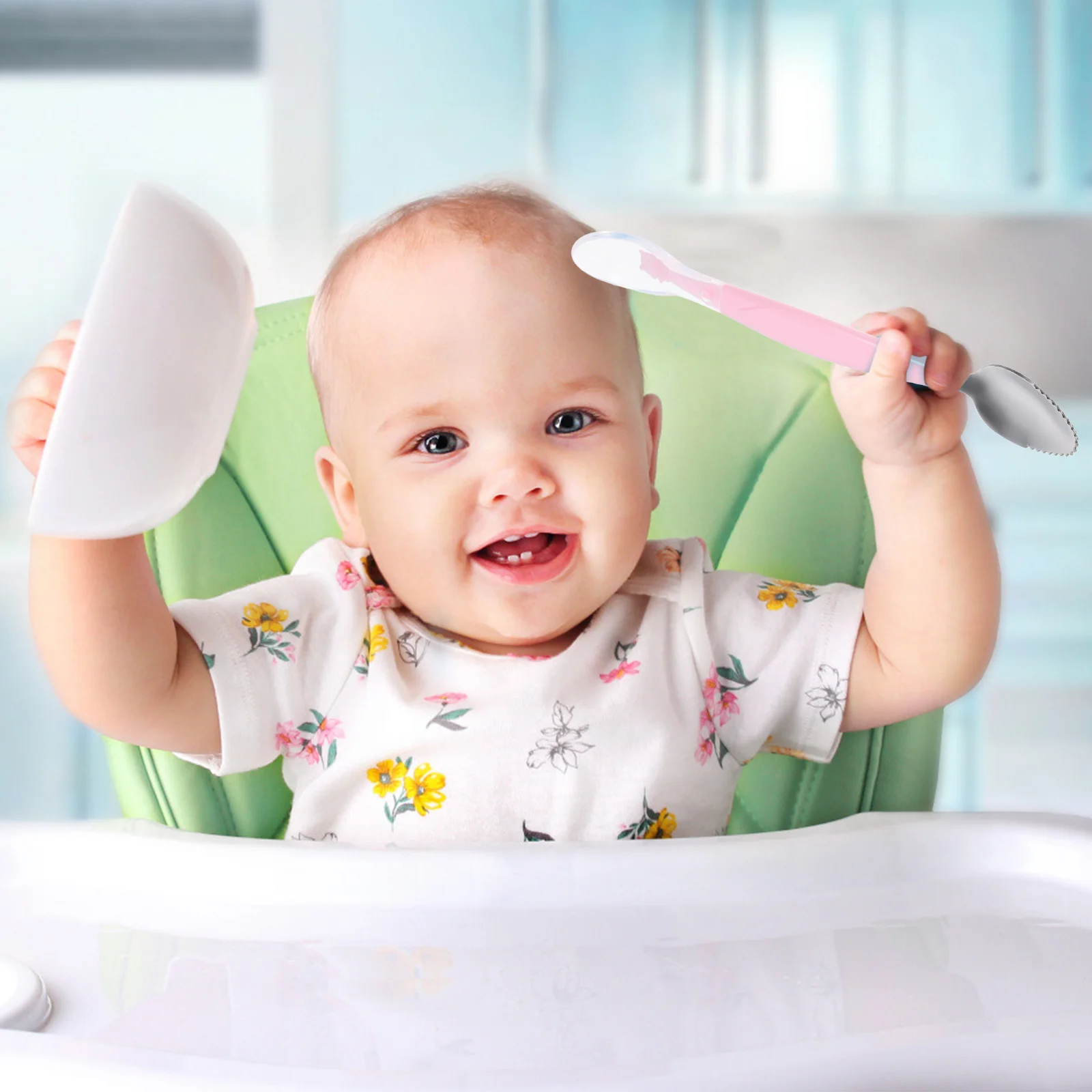 Sendok Bayi Silikon Sendok Makan Bayi Sendok Latihan Balita Kepala Lembut dengan Kotak Penyimpanan Pengikis Puree Buah Portabel