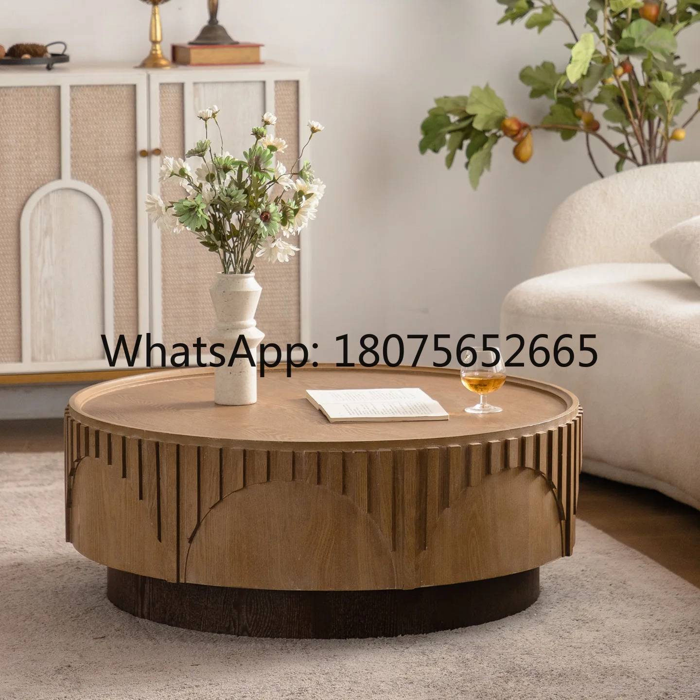 Medieval style living room coffee table round table sofa coffee table balcony leisure