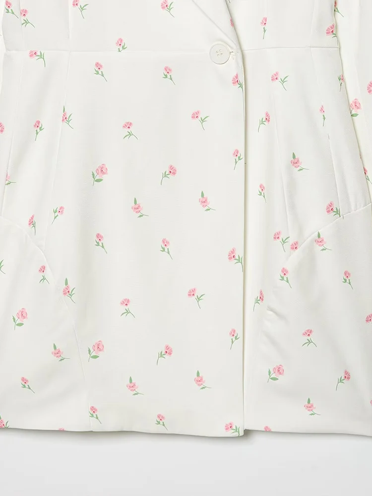 European style new women's fashion versatile and elegant printed long-sleeved waist-cinching blazer jacket