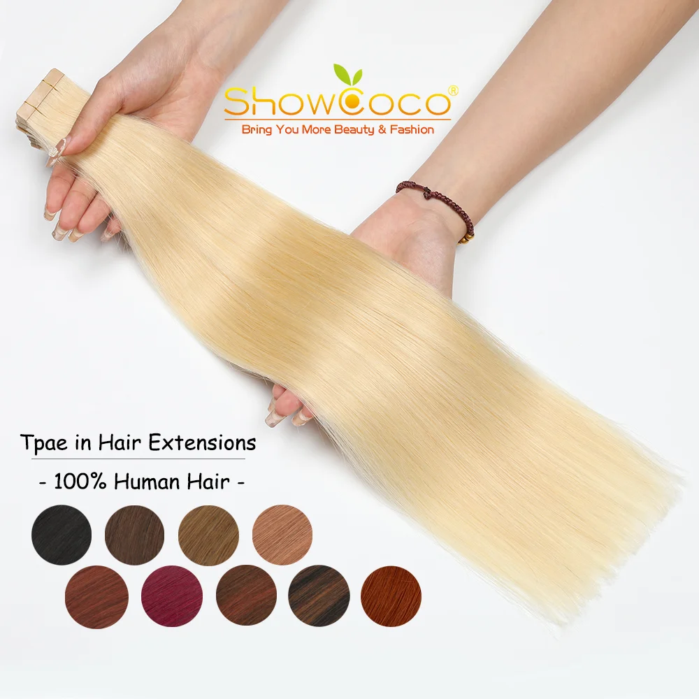 

Tape In Human Hair Extensions For Women Platinum Blonde #613 Seamless Adhesive Tape Ins Straight 100% Human Hair