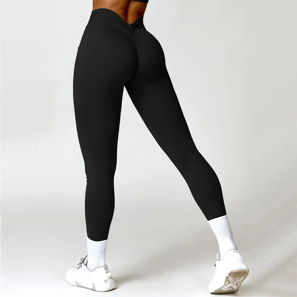 Nylon V Back Booty High Waist Yoga Pants For Women Scrunch Butt Yoga Leggings Workout Gym Tights Sexy Sports Legging Active Wear