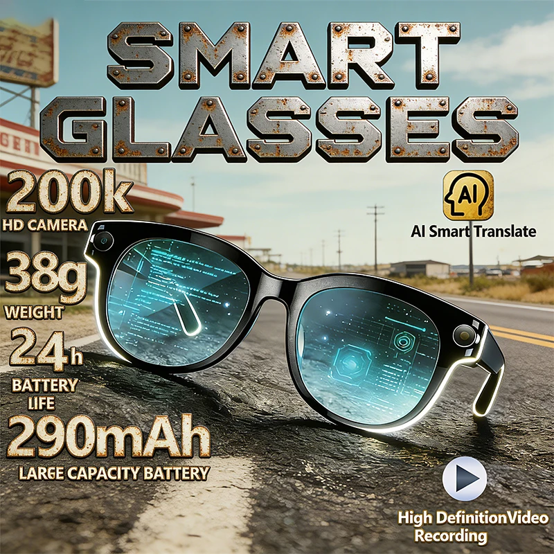 

New Smart Glasses AI Voice Assistant 290mAh Large Capacity Battery Indicator Light AI Translation 200K HD Camera Smart Glasses